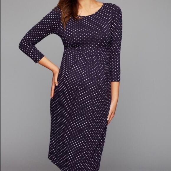 ISABELLA OLIVER Navy White Polka Dot Ivybridge Pleated Maternity Dress Sz 5 (12) - Picture 1 of 5